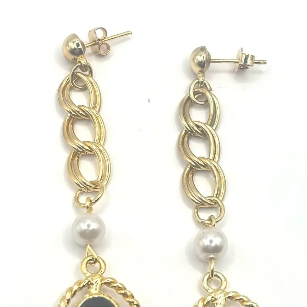 Elegant Gold and Black Dangle Earrings